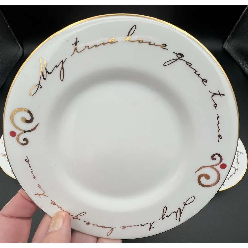 6 Pier 1 12 Days of Christmas Porcelain Saucers Plates 6